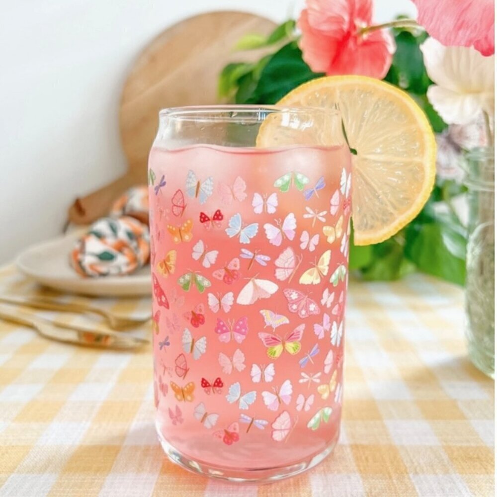 1 LEFT!! COLORFUL BUTTERFLY BEER CAN GLASS